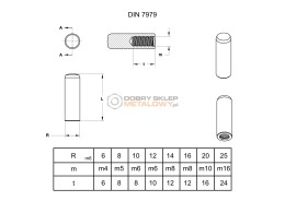 KOŁEK WALCOWY 12X 50 Z GWINTEM M 6 TOLERANCJA M6 HARTOWANY STAL BEZ POKRYCIA DIN 7979D; ISO 8735; PN-M-85018
