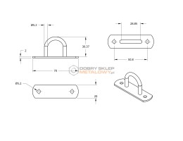 USZKO WRZECIĄDZA PODSTAWA 70 MM X 20 MM PAŁĄK FI 5,0MM OWALNY 28 MM X 28 MM OCYNK BIAŁY